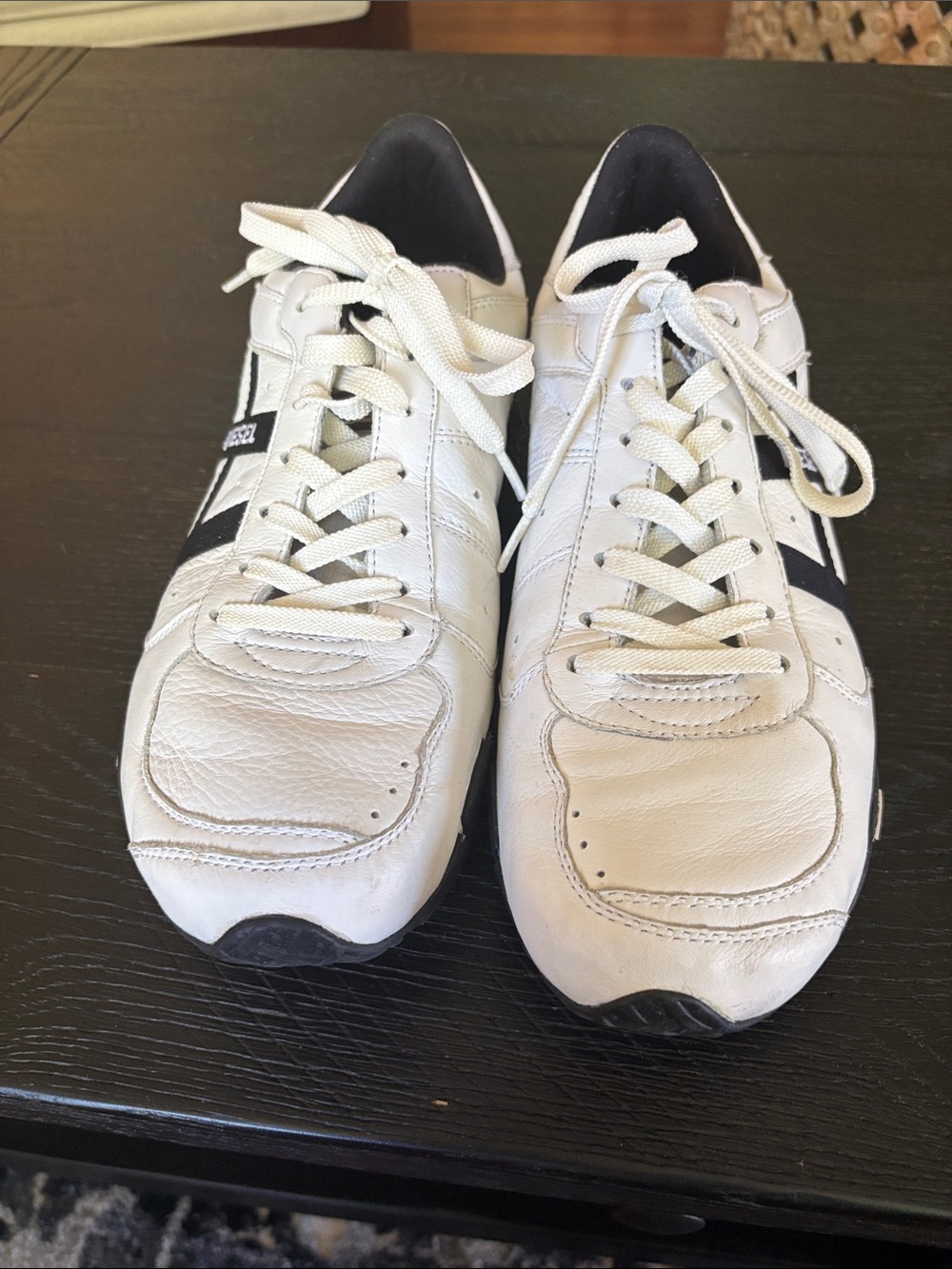 Diesel White and Black Low-Top Leather Sneakers